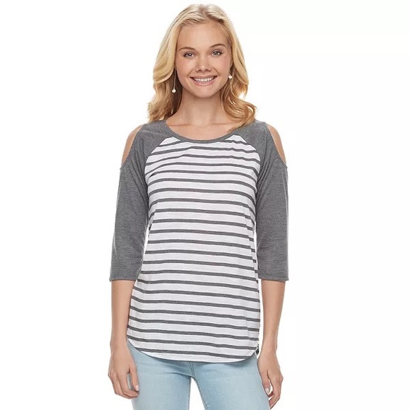 Shoulder Cutout Striped Raglan Tee - Picture 1 of 7
